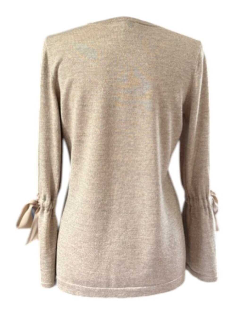 RSVP by Talbots Women Top Metallic Beige Merino Wool Bell Sleeves Petite Med EUC - Picture 10 of 16